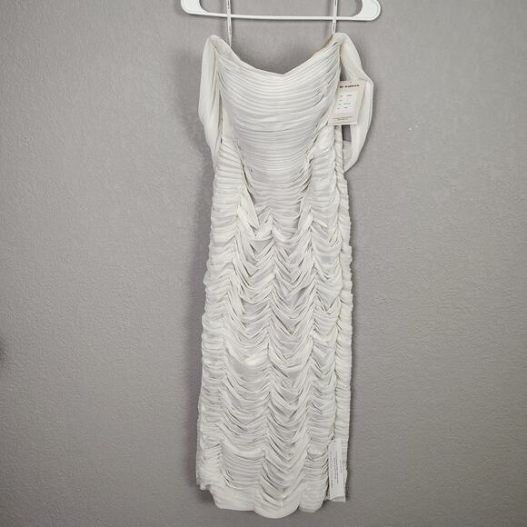 By Watters Joanne Ivory Ruched Slim Off-The-Shoulder Midi Dress Size 10 - Picture 4 of 14